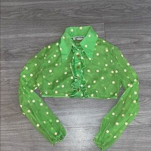 Bobbie Brooks Lime Green Vintage Sheer Top with Cream Polka Dots